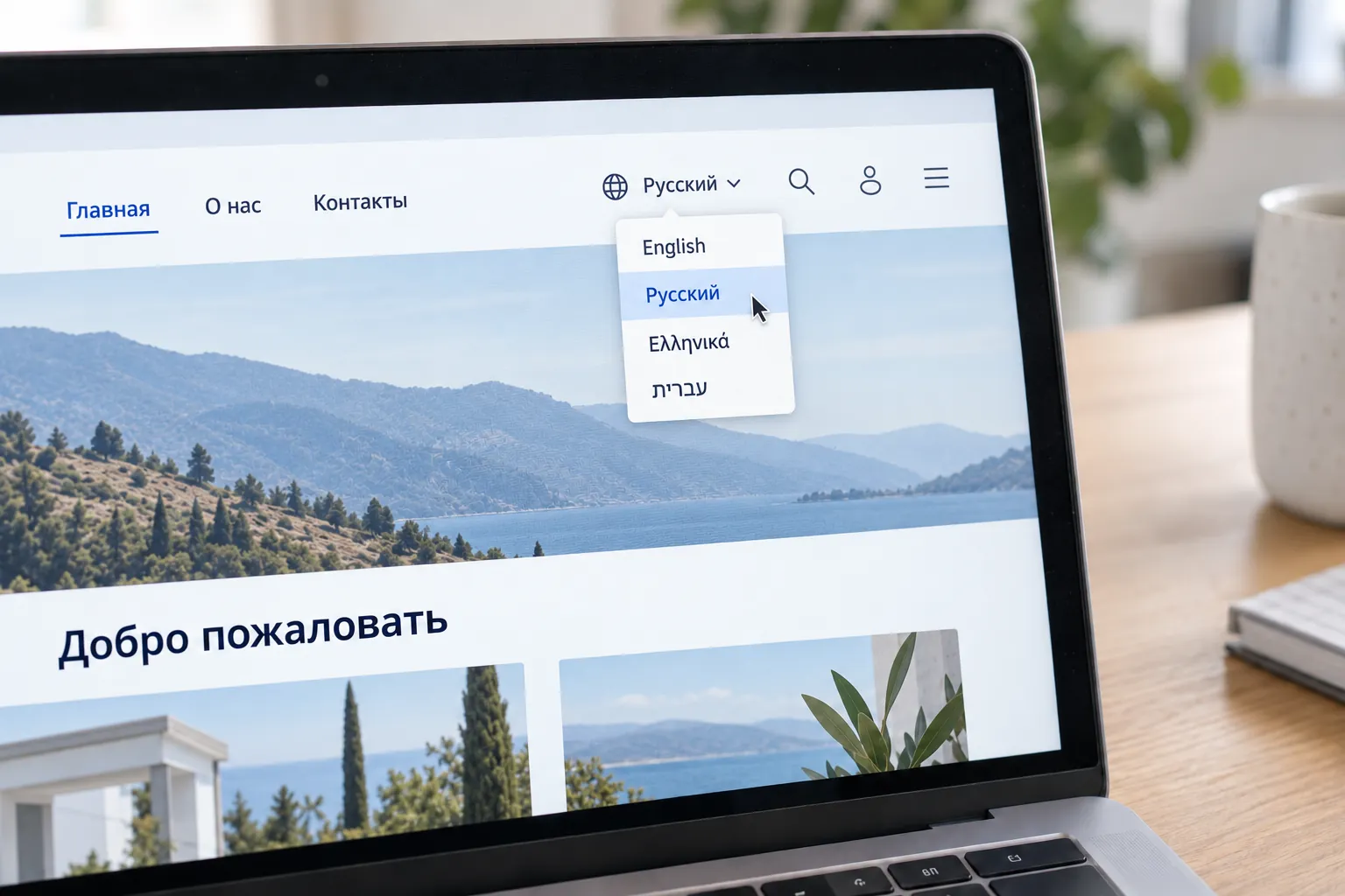 Κοντινό πλάνο σε επιλογέα γλώσσας ανοιχτό στο μενού μιας ιστοσελίδας