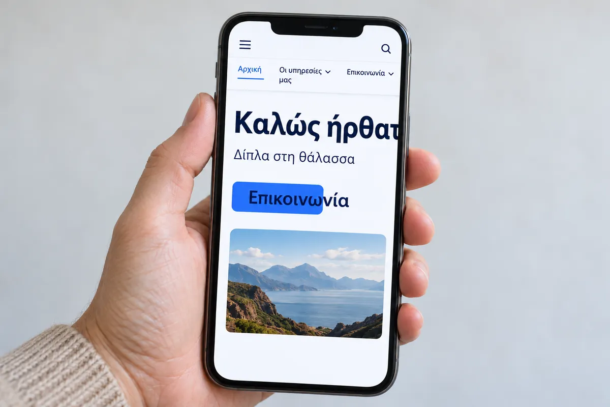 Κουμπί και τίτλος ιστοσελίδας με το κείμενο να ξεχειλίζει έξω από τα όριά τους