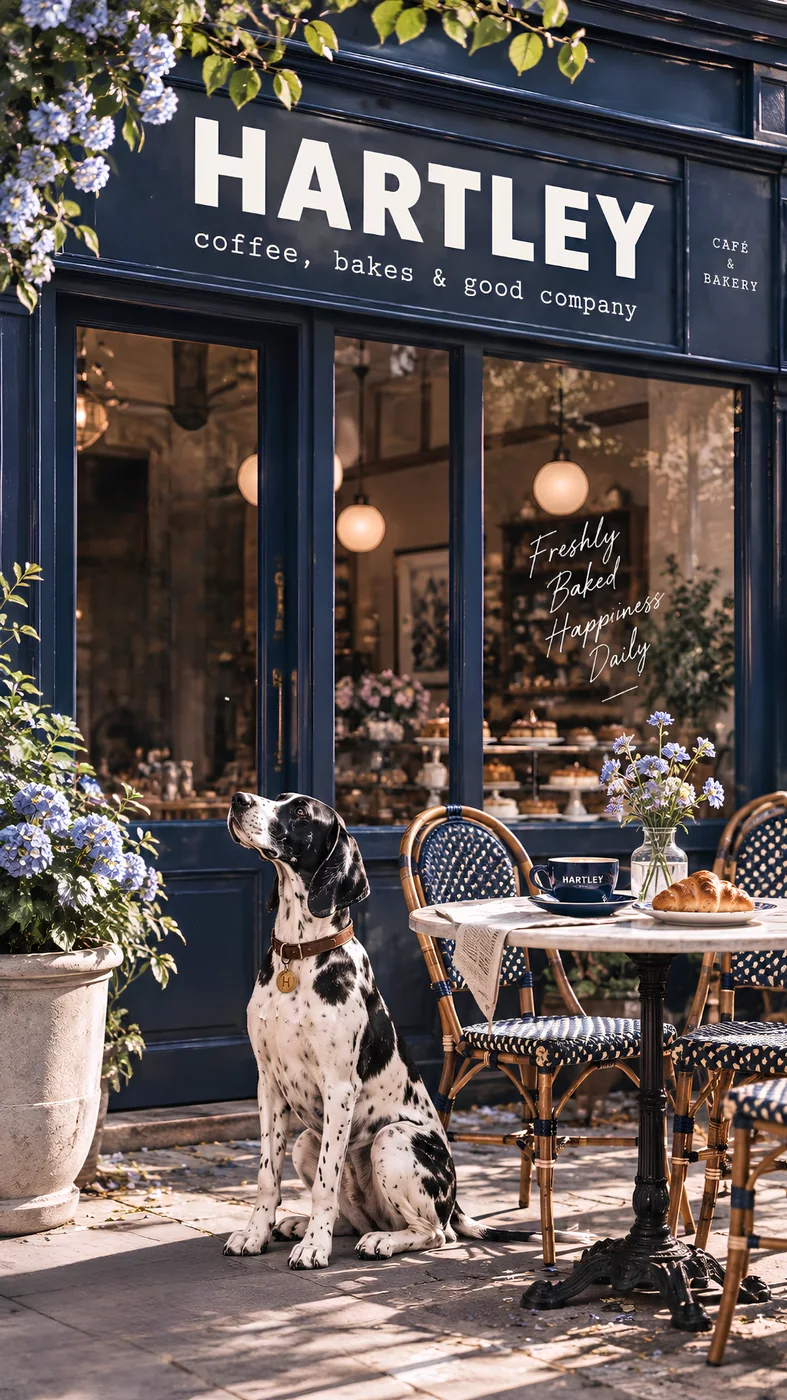 Hartley: café storefront and signage