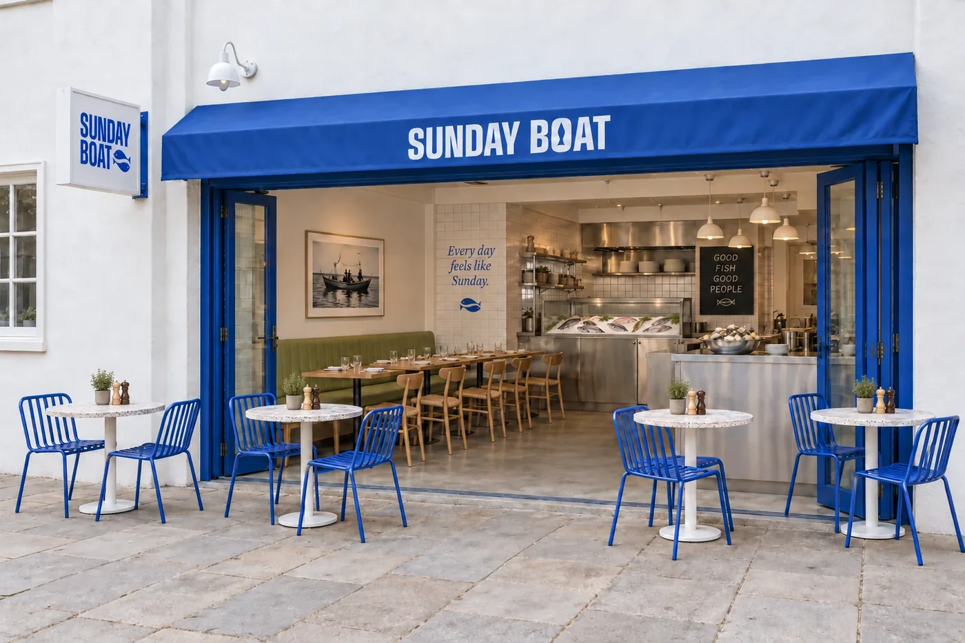 Sunday Boat: חזית ושילוט המסעדה