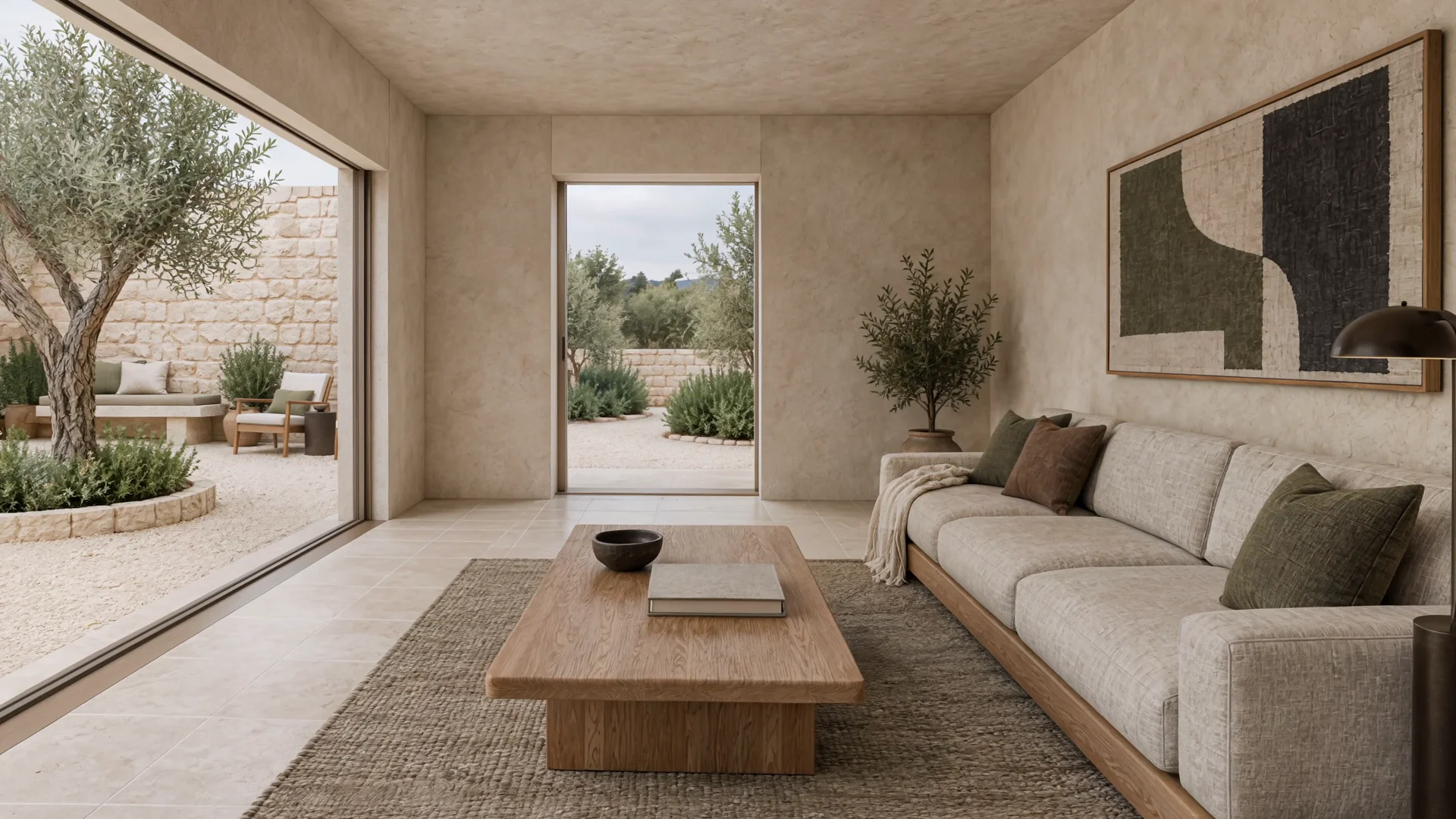 Living room opening onto the courtyard, from the house film