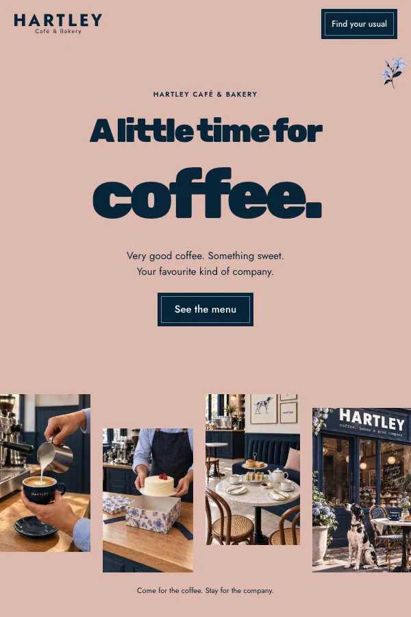 Hartley: café website design preview