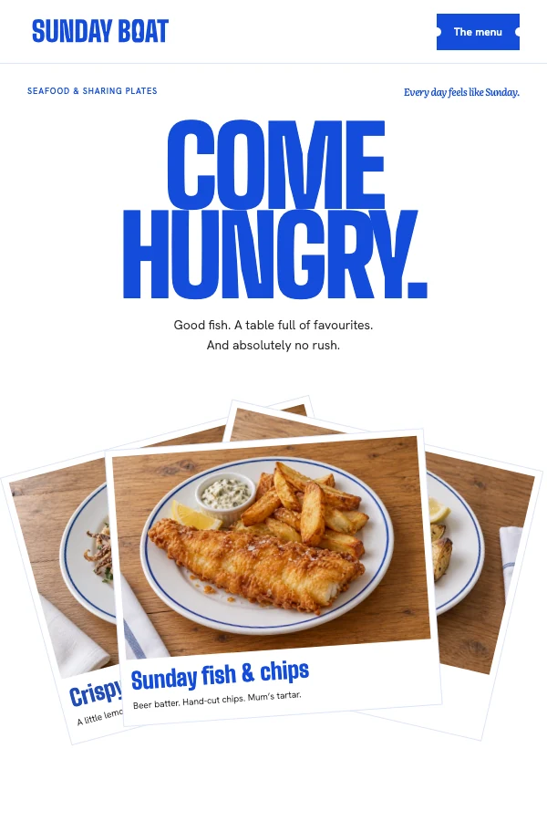 Sunday Boat: restaurant website design preview