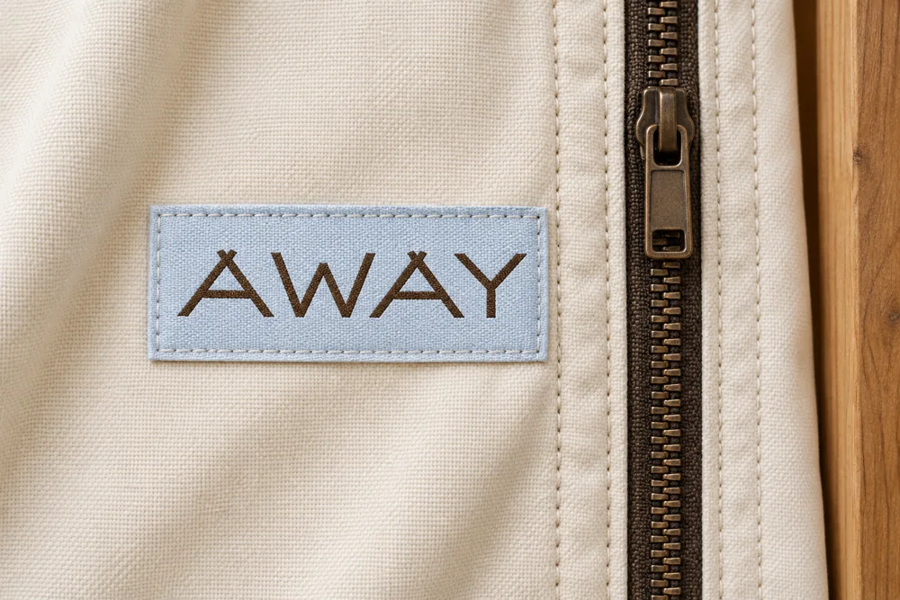 The AWAY name woven into canvas