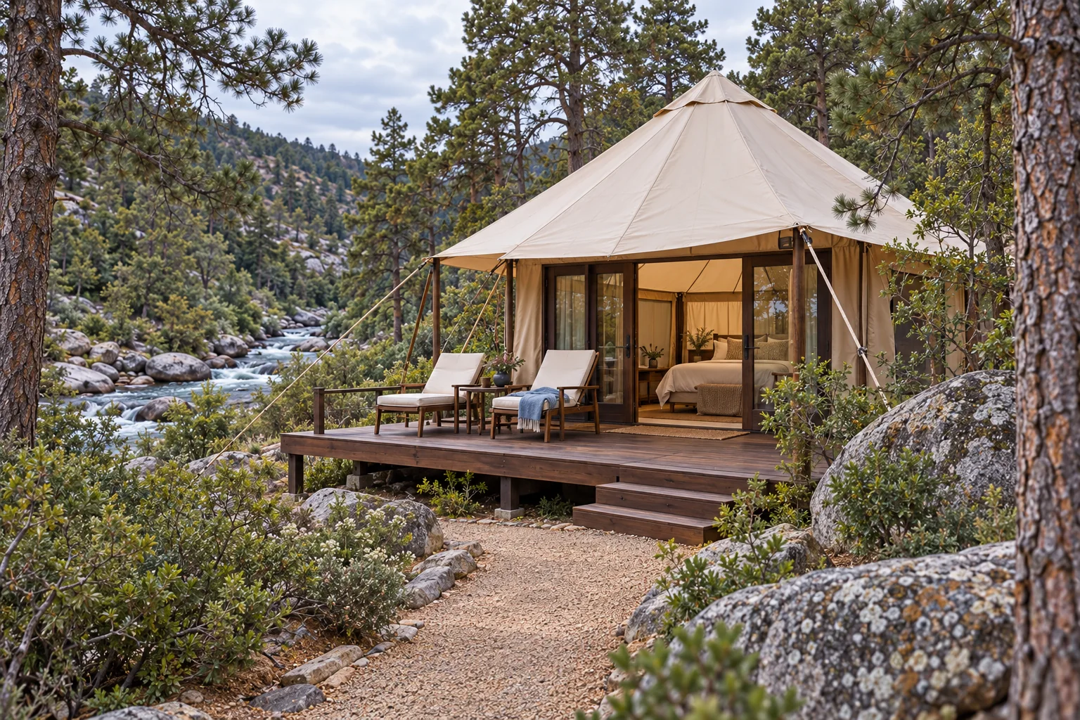 Canvas Suite with a private timber deck among the pines
