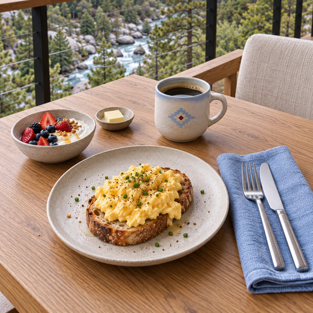 A slow breakfast on a private deck