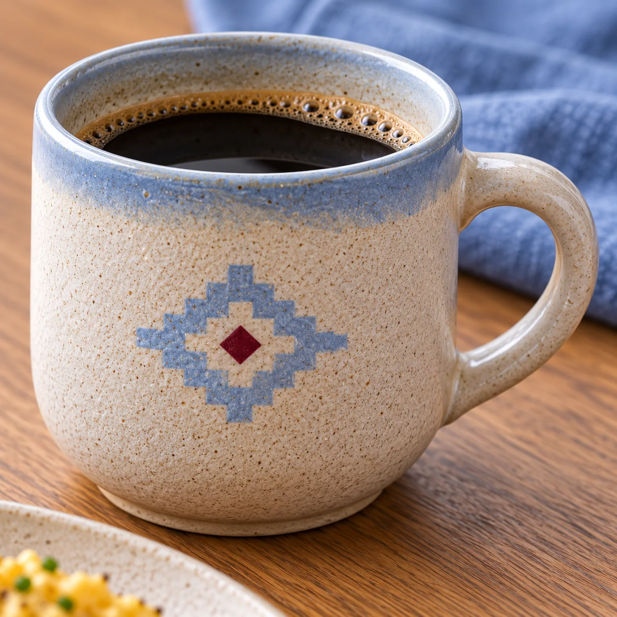 A ceramic AWAY cup filled with coffee