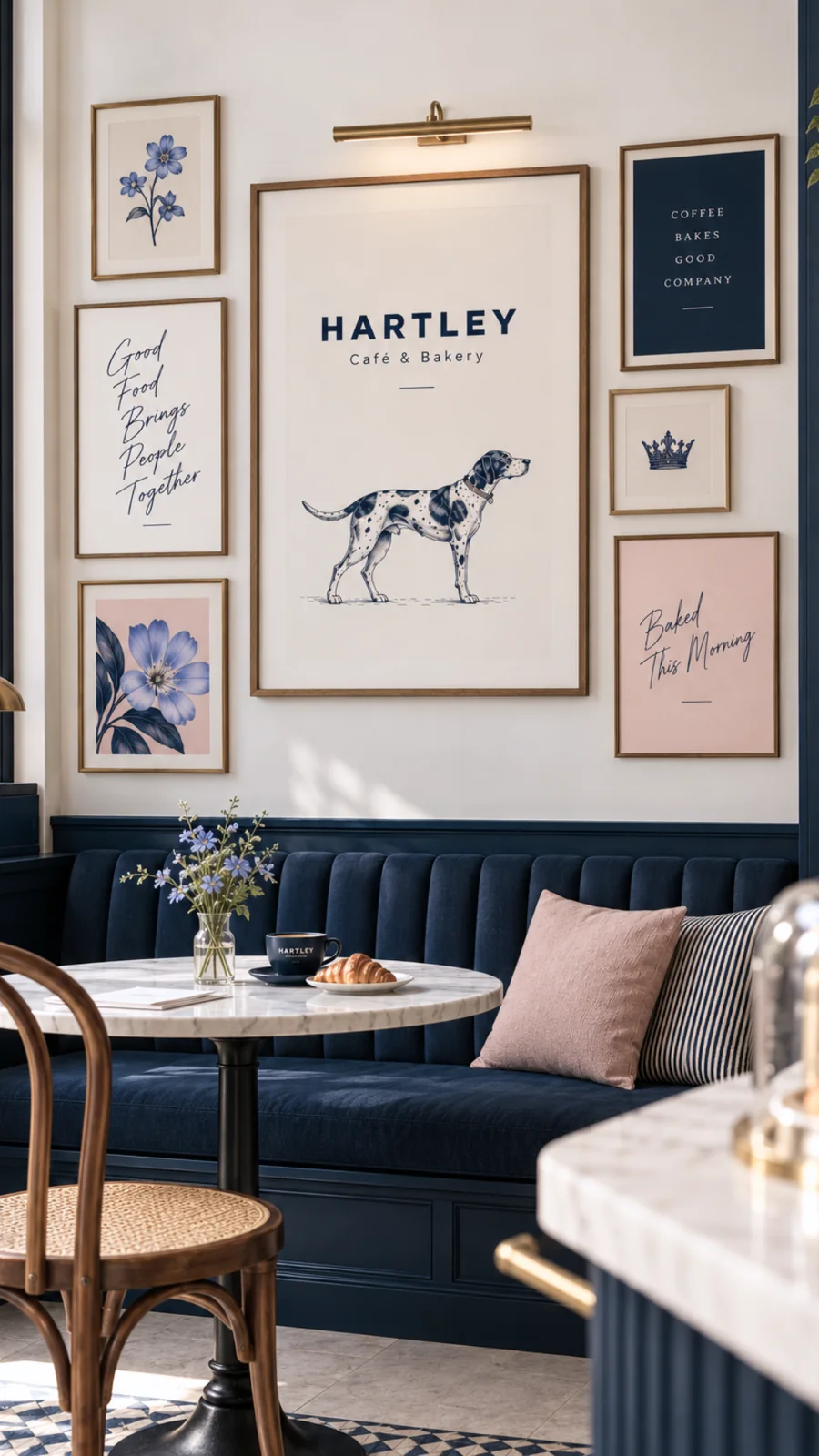 Hartley's illustrated dog and botanical gallery wall